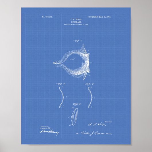 Contact lens 1903 Patent Art Blueprint Poster (Voorkant)