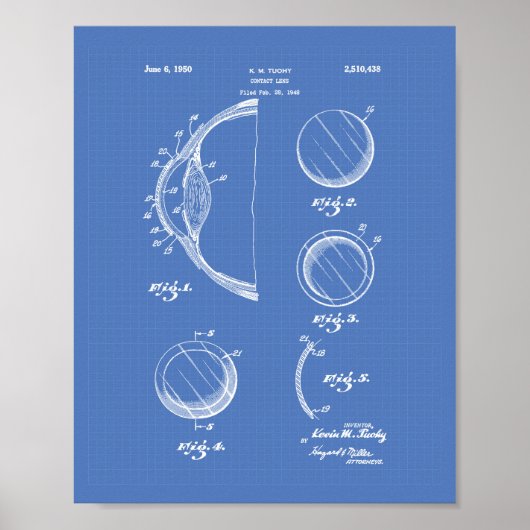 Contact Lens 1950 Patent Art Blueprint Poster (Voorkant)
