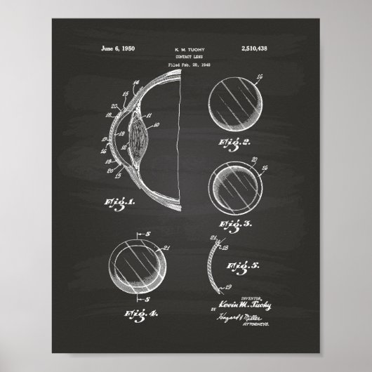 Contact Lens 1950 Patent Art Chalkboard Poster (Voorkant)