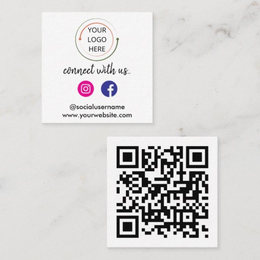 Contact met ons opnemen | Social media QR-code mod Vierkante Visitekaartje (Voorkant / Achterkant)