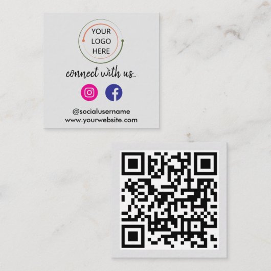 Contact met ons opnemen | Social media QR-code mod Vierkante Visitekaartje (Voorkant / Achterkant)