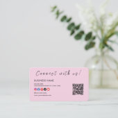 Contact met ons Qr Code Social Media Logo Roze Visitekaartje (Staand voorkant)