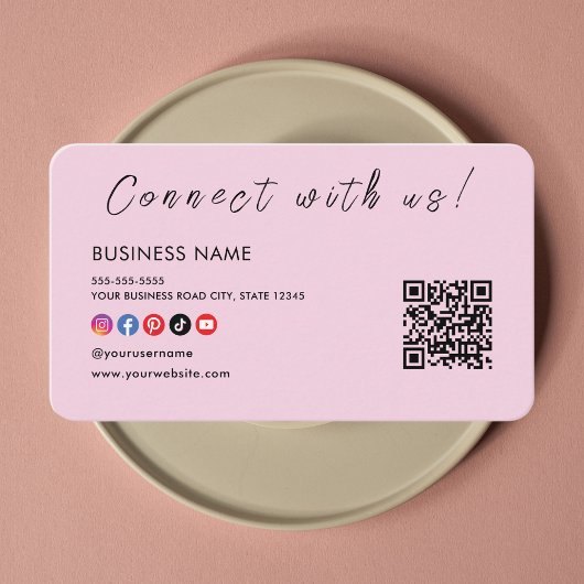 Contact met ons Qr Code Social Media Logo Roze Visitekaartje