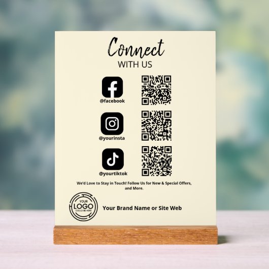 Contact met ons Social Media QR-code Acryl Bord (Neutraal)