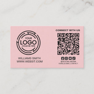 Contact met ons Social Media QR Code Roze Visitekaartje