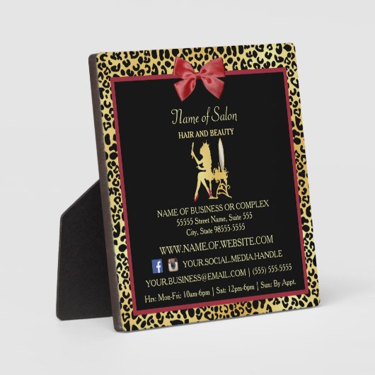 Contactgegevens Golden Crown Leopard Red Bow Fotoplaat (Voorkant)