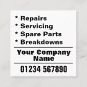 Contactgegevens ketel onderhoud vierkante visitekaartje (Achterkant)
