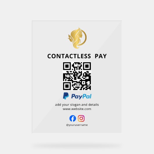 Contactloos Betaal QR Code Bord | PayPal | Salon (Voorkant)