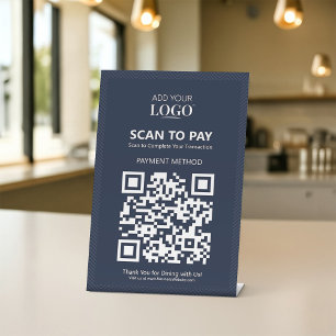 Contactloos Mobiel Betalen Business Logo Navy Blue Reclamebord Met Voetstuk