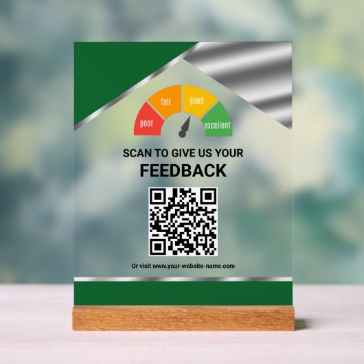 Contactloos QR-code Klantfeedback Groen Acryl Bord (Neutraal)