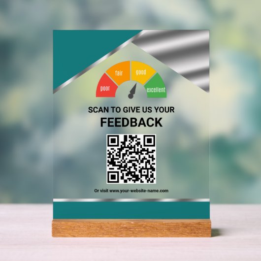 Contactloos QR-code klantfeedback Teal Acryl Bord (Neutraal)