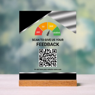 Contactloos QR-code klantfeedback Zwart Acryl Bord