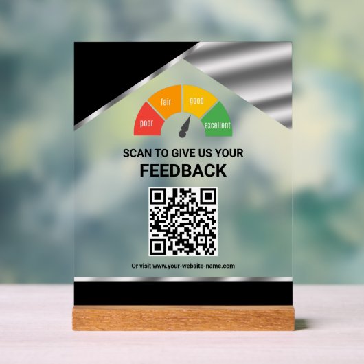 Contactloos QR-code klantfeedback Zwart Acryl Bord (Neutraal)