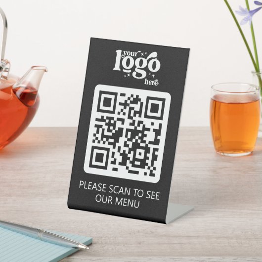 Contactloos QR Code Restaurant Menu met Logo Reclamebord Met Voetstuk (Insitu)