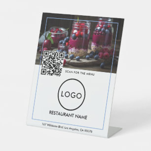 Contactloos QR-codenummer   Logo Zwart Modern Reclamebord Met Voetstuk