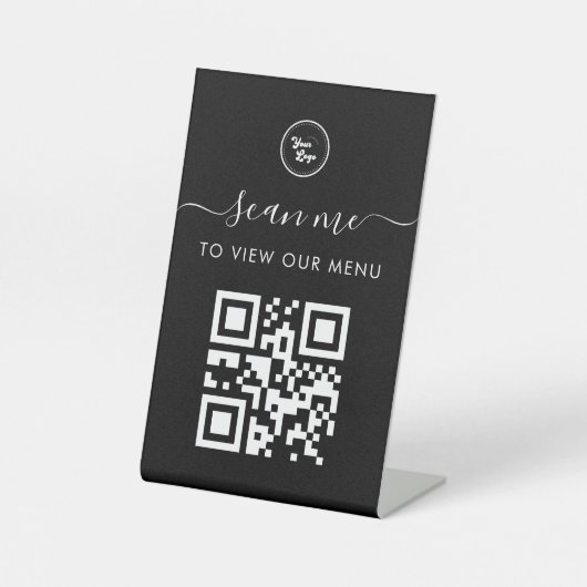 Contactloos Scan me Qr Code Menu Simple Black Reclamebord Met Voetstuk (Voorkant)