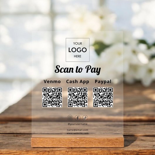 Contactloze Betaling QR Code Zakelijke Logo Acryl Bord
