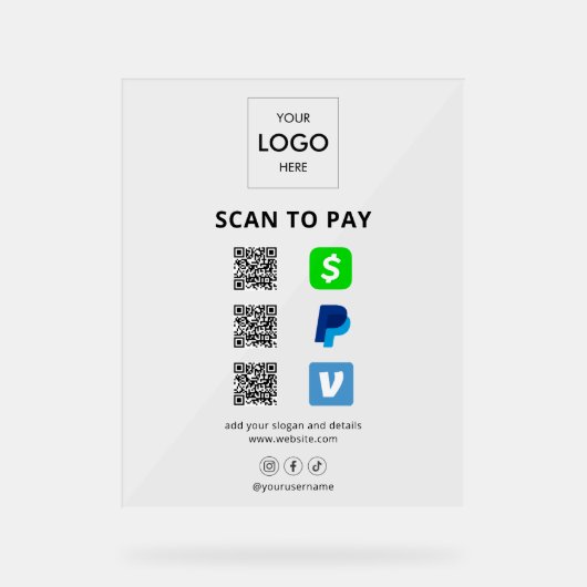 Contactloze Betaling Zakelijke Logo QR Code Acryl Bord (Voorkant)