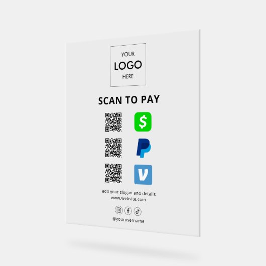 Contactloze Betaling Zakelijke Logo QR Code Acryl Bord (Hoek)