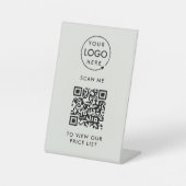 Contactloze prijslijst | Grijze zakelijke Logo QR Reclamebord Met Voetstuk (Voorkant)