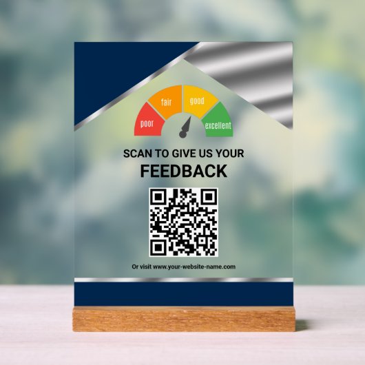 Contactloze QR-code Klantfeedback Navyblauw Acryl Bord (Neutraal)