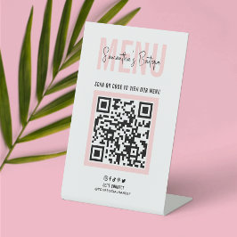 Contactloze QR-codemenu Blush roze moderne Logo Reclamebord Met Voetstuk