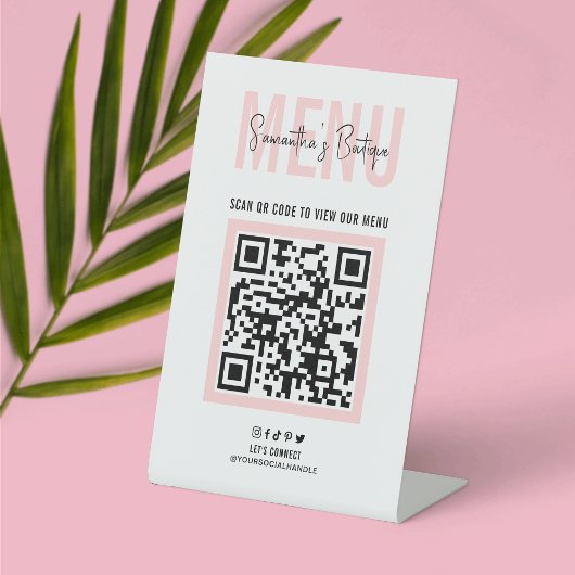 Contactloze QR-codemenu Blush roze moderne Logo Reclamebord Met Voetstuk