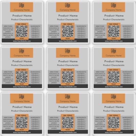 Container QR Code Grijs Sinaasappel Vierkant Produ Sticker (Voorkant)