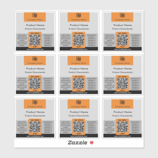 Container QR Code Grijs Sinaasappel Vierkant Produ Sticker (Vel)