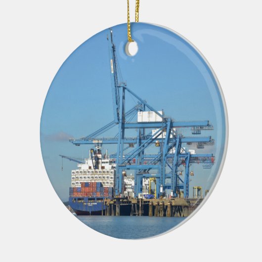 Container Ship Dock Keramisch Ornament (Links)