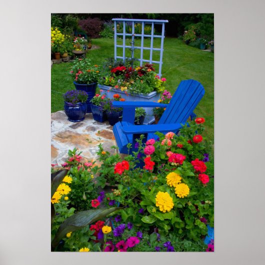 Container Tuinontwerp met blauwe stoel in onze Poster (Voorkant)