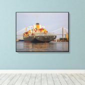 Container vrachtschip op de Savannah rivier Canvas Afdruk (Insitu (Houten vloer))