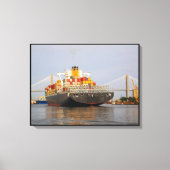 Container vrachtschip op de Savannah rivier Canvas Afdruk (Voorkant)