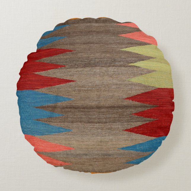 Contemedhedendaags blauw grijs gestreept  rond kussen (Voorkant)