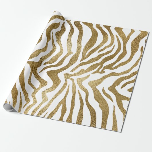 Contemedhedendaags Golden Zebra White Animal Skin  Cadeaupapier (Uitgerold)