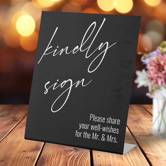 Contemedhedendaags handschrift "Kindly Sign" Black Reclamebord Met Voetstuk