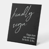 Contemedhedendaags handschrift "Kindly Sign" Black Reclamebord Met Voetstuk (Voorkant)