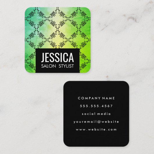 Contemedhedendaagse groene glamour vierkante visitekaartje (Voorkant / Achterkant)