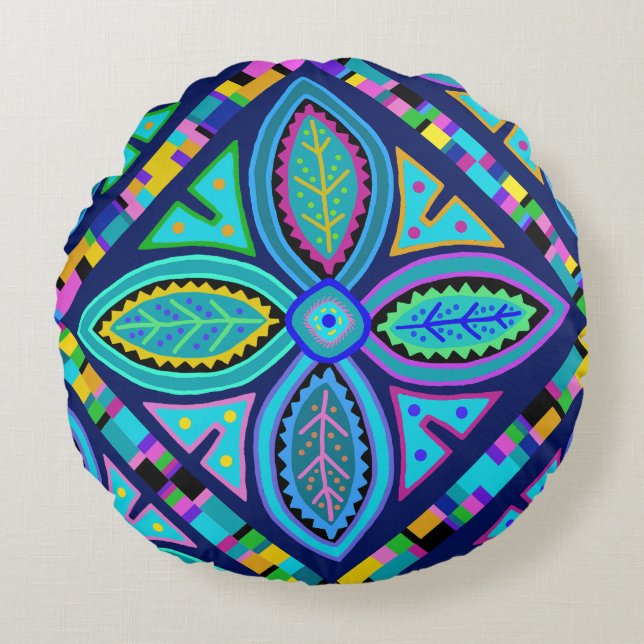 Contement granny Square Flower Rond Kussen (Voorkant)
