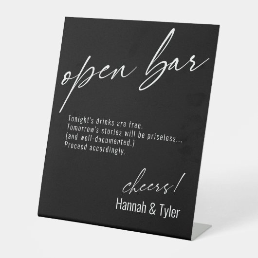 Contemhedendaags handschrift Funny Open Bar Black Reclamebord Met Voetstuk (Voorkant)