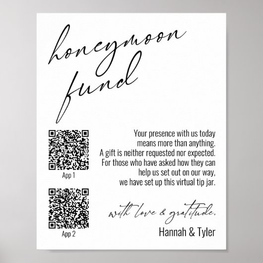 Contemhedendaags Honeymoon Fonds QR-codes Eenvoudi Poster (Voorkant)