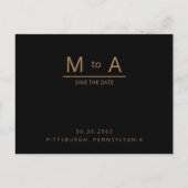 Contemhedendaags zwart & goudmonogram Opslaan datu Aankondigingskaart (Voorkant)
