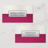 Contemhedendaagse Chevron Hot Pink Leather Texture Visitekaartje (Voorkant / Achterkant)