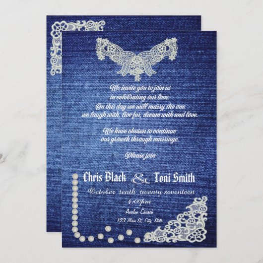 Contemhedendaagse denim, parels en oorkonde kaart (Voorkant / Achterkant)