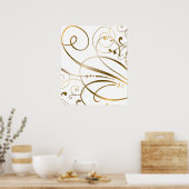 Contemhedendaagse goudzirlen en -bloeien op wit poster (Keuken)