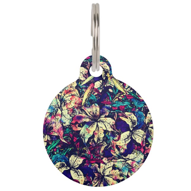 Contemhedendaagse grafische Waterverf Dragon Lilie Huisdierpenning (Achterkant)