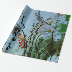Contemhedendaagse zilverwerende libellen / Floral Cadeaupapier