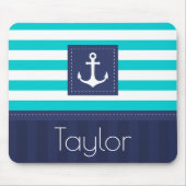 Contemmodern Aqua Navy Blue Anchor Personalized Muismat (Voorkant)