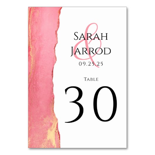 Contemmodern koraalroze weddenschapsnummer kaart (Voorkant)