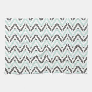 Contemmodern Mint Gray White Chevron Striped Theedoek